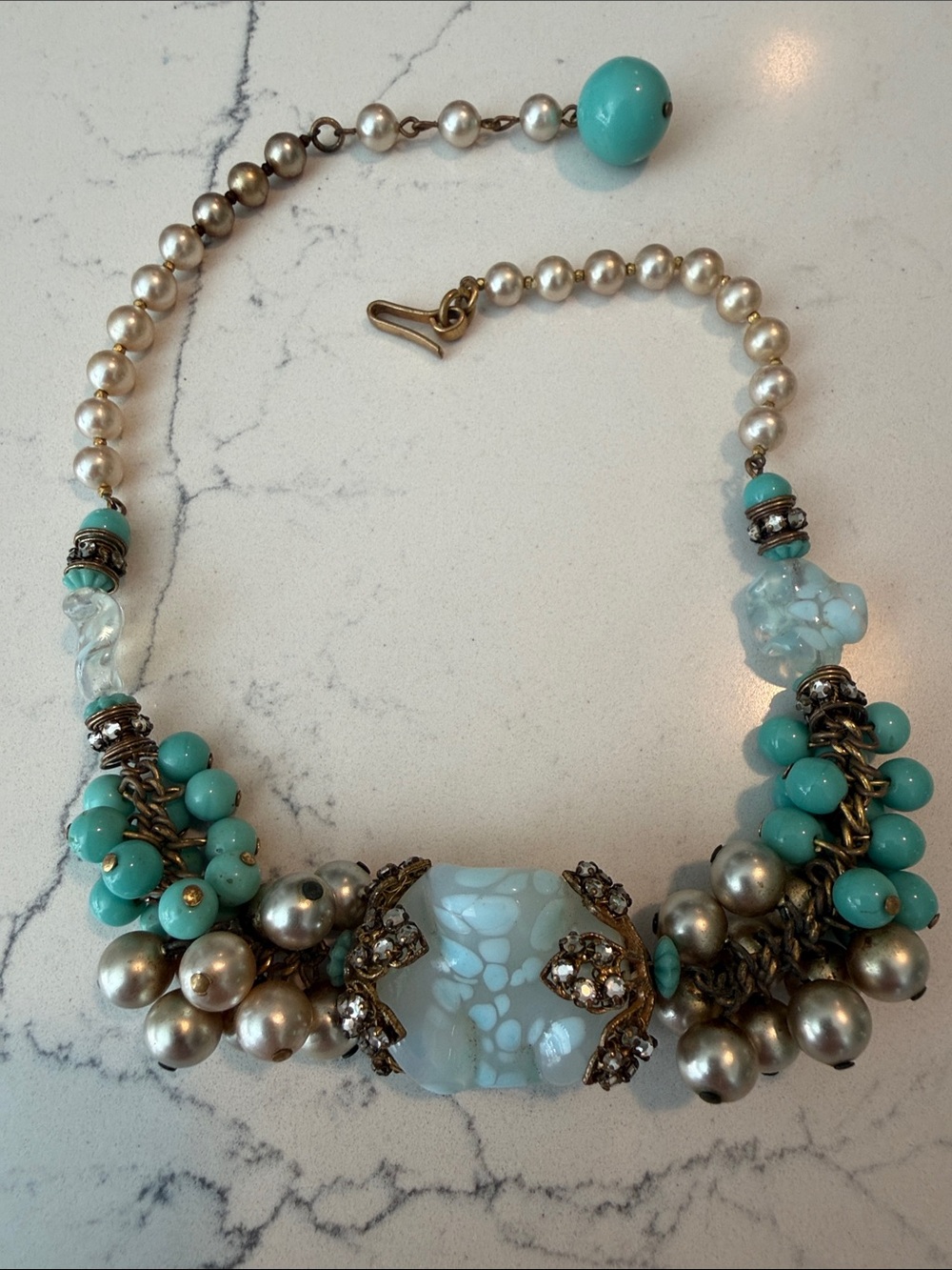 Turquoise and Pearl Statement Necklace - Brand Unknown vintage choker